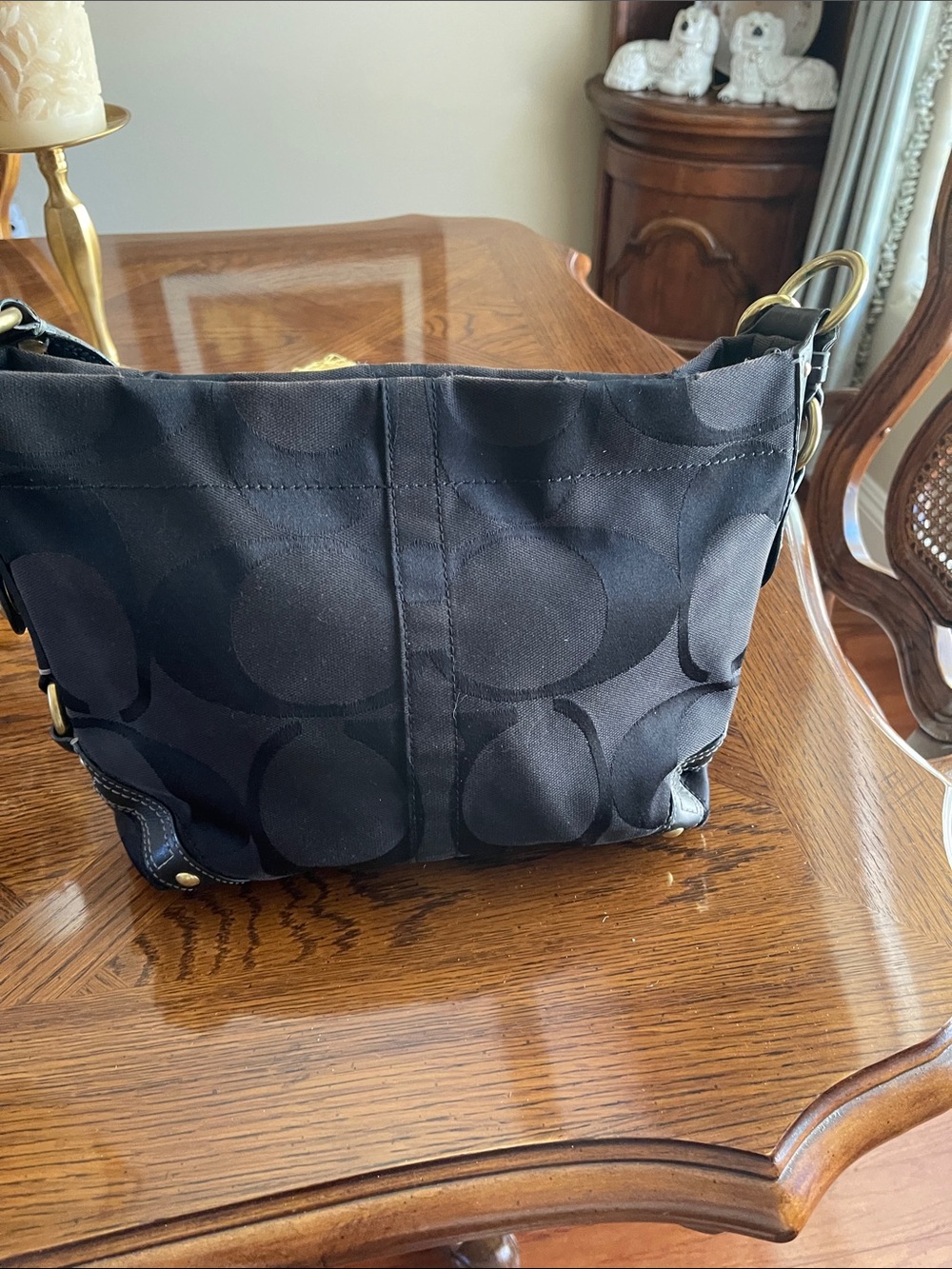 Coach Black Signature Jacquard Shoulder Bag with Brass Hardware - Picture 3 of 4